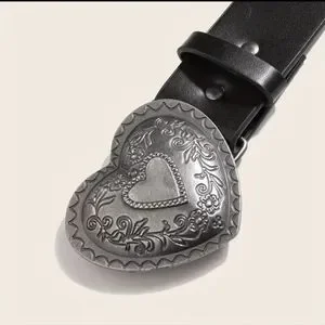 Silver heart Belt buckle and PU leather belt.  Small to 5x please ask! Accessories | Silver Heart Belt Buckle And Pu Leather Belt  main image 2